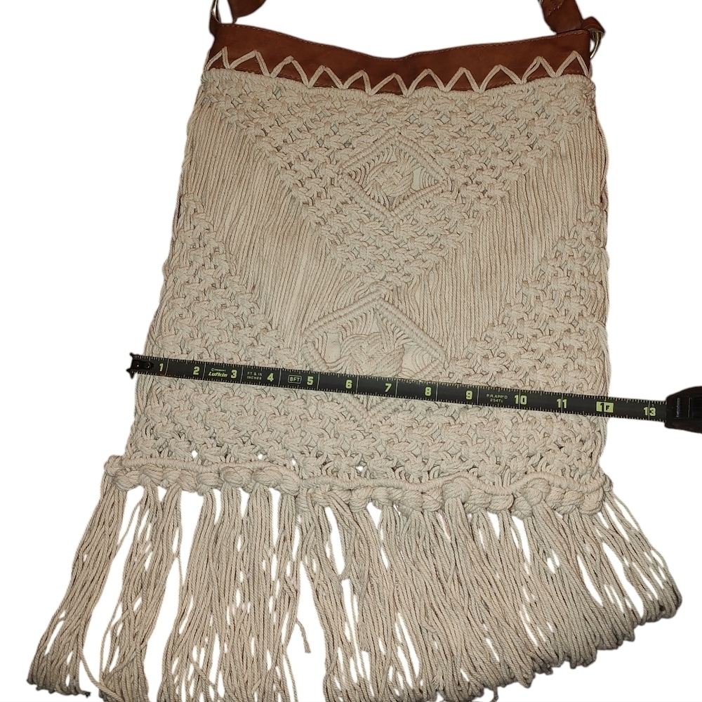 Cream and Brown Macramé Crossbody Bag - Picture 6 of 9